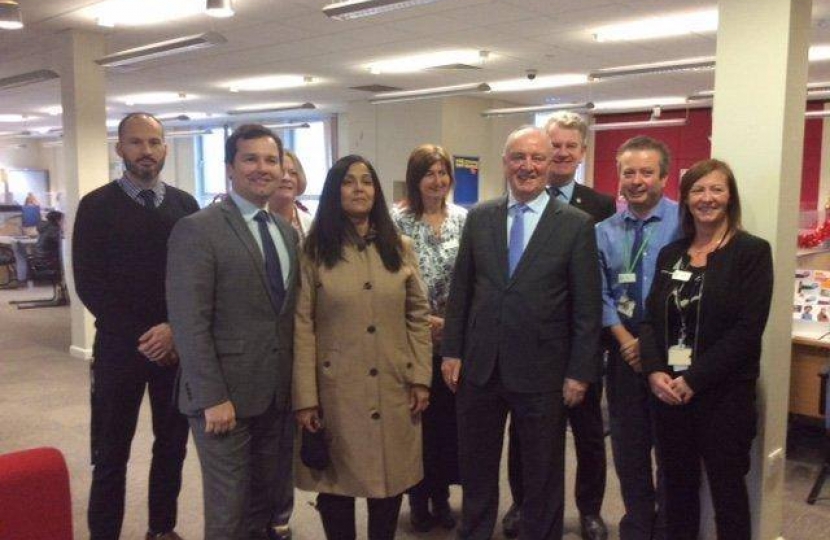 Chris Green MP, Yasmin Qureshi MP and Sir David Crausby MP, Bolton Jobcentre