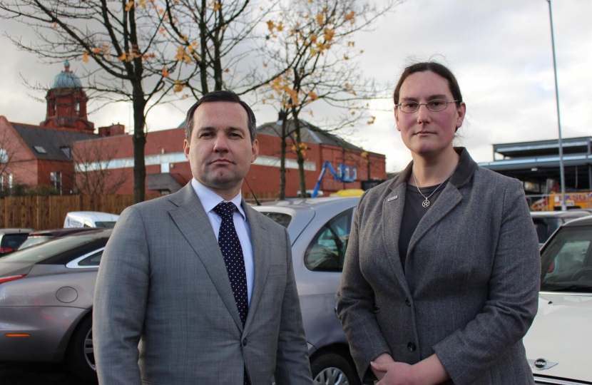 Chris with Cllr Kirk-Robinson at Bolton Road Public Car Park