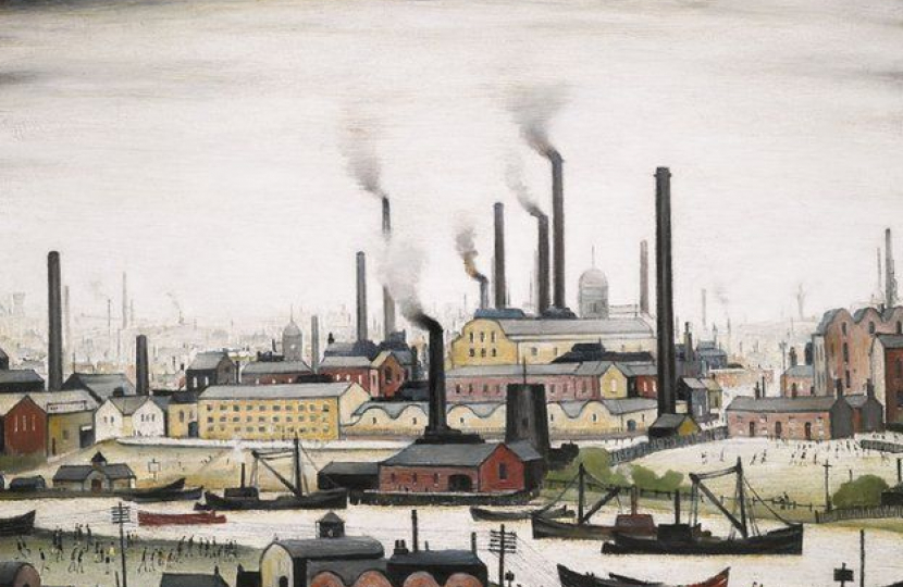 LS Lowry's A River Bank, which depicts the industrial scenery of Manchester