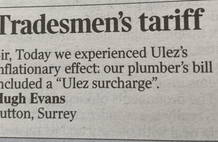 Letter to the Editor of the Times on ULEZ costs