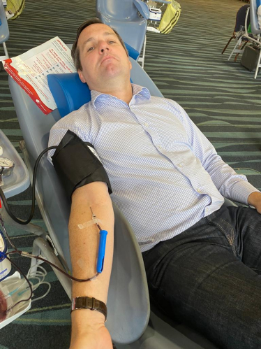 Chris donating blood